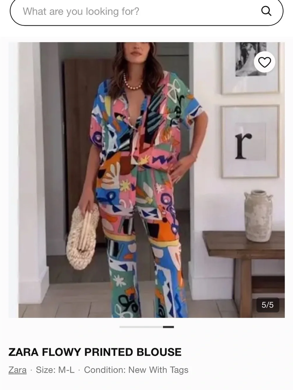 Zara Flowing Printed Blouse and Pants Set - Size Medium